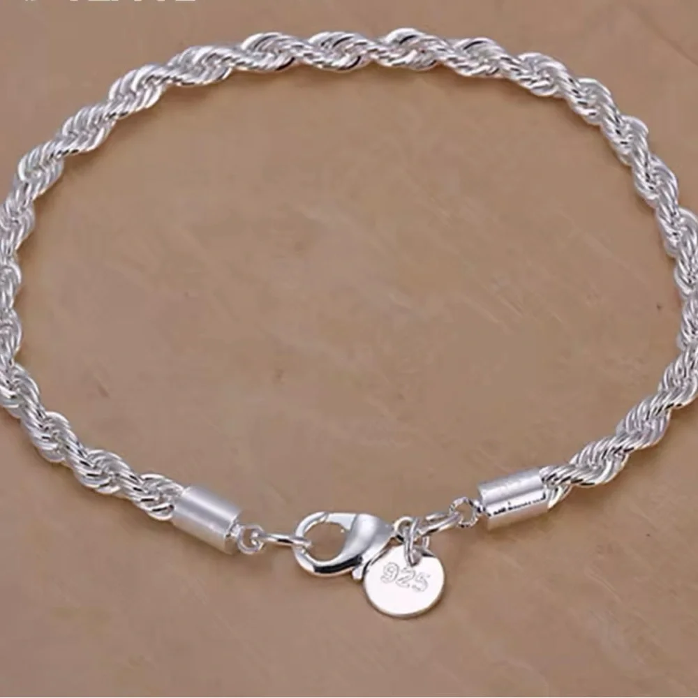 SilverTwisted Chain Bracelet For Women and Man Men 8”